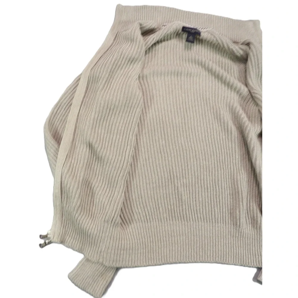 Banana Republic Linen Sweater Men S Beige Ribbed Full Zip Mock Neck Cardigan Top